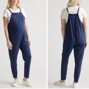 Quince‎ Organic Cotton Maternity Jumpsuit Adjustable Straps Navy Blue Size XL